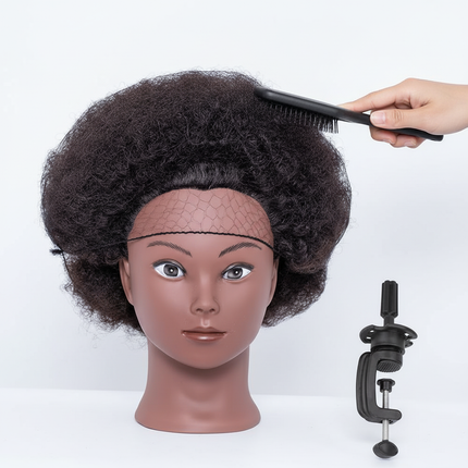 8 inch Afro Mannequin Head 100% Real Hair Traininghead Styling Head Braid Hair Dolls Head for Practicing Cornrows and Braids - gallery 2
