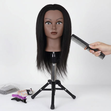 Afro Mannequin Heads With 100% Real Hair With Adjustable Tripod Hairdressing Dolls Training Head For Practice Styling Braiding - gallery 2