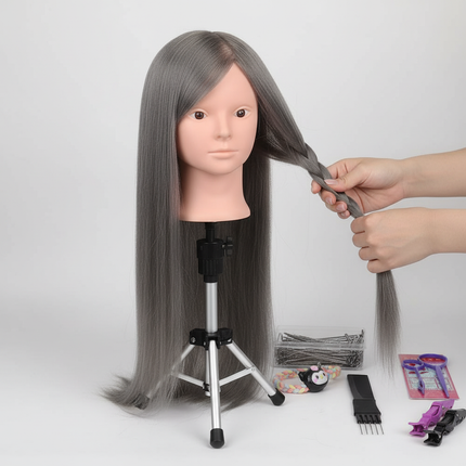 New Female Mannequin Training Doll Head With 70% Real Hair For Hairsyles Hairdressing Cosmetology Dolls Head With Stand Tripod - gallery 2