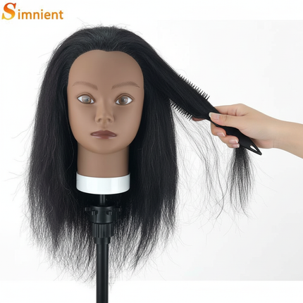 African Mannequin Head 100%Real Hair Hairdresser Training Head With Tripod  Manikin Cosmetology Doll Head For Braiding Styling - gallery 2