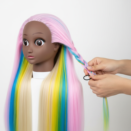 New Arrival Female 3D Blue Eye Blonde Gold Human Hair Mix Synthetic Professional Hot Curl Training Styling Head Mannequin Doll - gallery 2