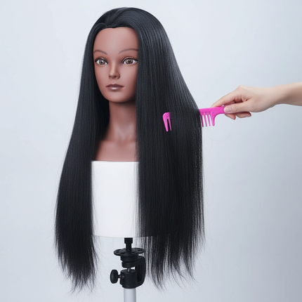 76cm Straight Hair Hairdressing Synthetic Training Mannequins Head For Makeup Hair braiding Practice Salon Head Styling Tool - gallery 2