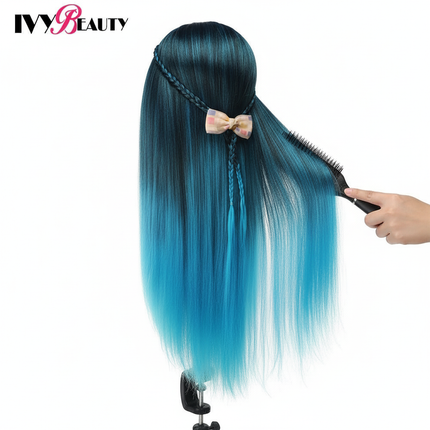 Hairdressing Doll Mannequin Head With Long Synthetic Fiber Hair 70Cm For Hairstyles Colorful Brading Dummy Doll Training Head - gallery 2