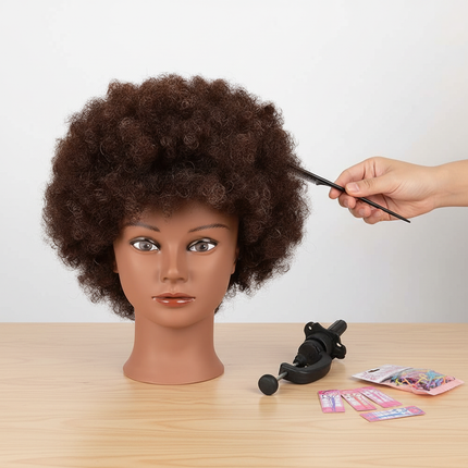 Afro Mannequin Head 100% Real Hair Traininghead Styling Head Braid Hair Dolls Head for Practicing Cornrows and Braids 6inches - gallery 2
