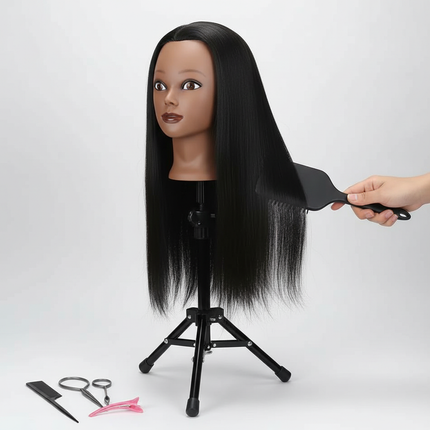 100% Real Hair Mannequin Head With Table Clamp Stand Yaki Hair Cosmetology Doll Head For Hairdresser Practice Braiding Training - gallery 2