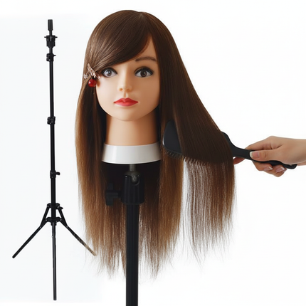 Professional Styling Head Mannequin Hairdresser Human Hair Mix Synthetic Hair Doll Head To Practice Hairstyles Wig Stand Tripod - gallery 2