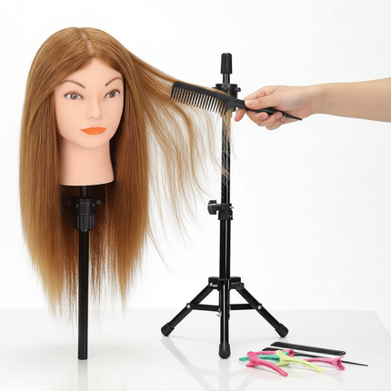 100% Human Hair Mannequin Head for Cosmetology Styling Training Practice Can Be Curled Straighten Professional Mannequin Head - gallery 2