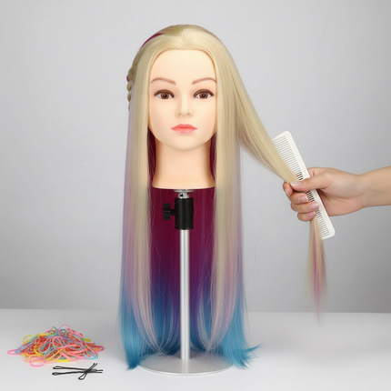 New Mannequin Head With Synthetic Hair 24'' Styling Makeup Training Head Manikin Cosmetology Hairdressing Dolls Head With Stand - gallery 2
