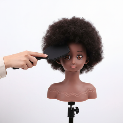 Kids Human Hair Mannequin Head With Table Clamp Training Head Kit Black Skin Afro Curly Hair Styling Doll Head For Training Hair - gallery 2