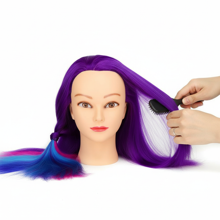 Hairdressing Doll Mannequin Head With Long Synthetic Fiber Hair 70Cm For Hairstyles Colorful Brading Dummy Doll Training Head - gallery 2