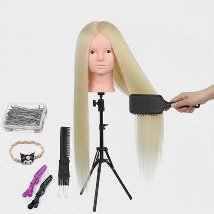 New Female Mannequin Training Doll Head With 70% Real Hair For Hairsyles Hairdressing Cosmetology Dolls Head With Stand Tripod - gallery 2