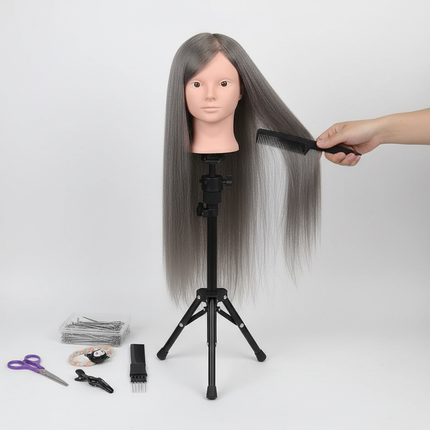 New Female Mannequin Training Doll Head With 70% Real Hair For Hairsyles Hairdressing Cosmetology Dolls Head With Stand Tripod - gallery 2