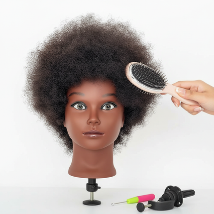 100% Human Hair Afro Curly Mannequin Head for Hairdresser Practice Cosmetology Manikin Doll Head Styling Braiding - gallery 2