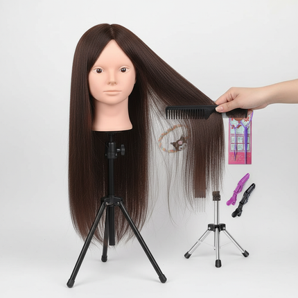 New Female Mannequin Training Doll Head With 70% Real Hair For Hairsyles Hairdressing Cosmetology Dolls Head With Stand Tripod - gallery 2