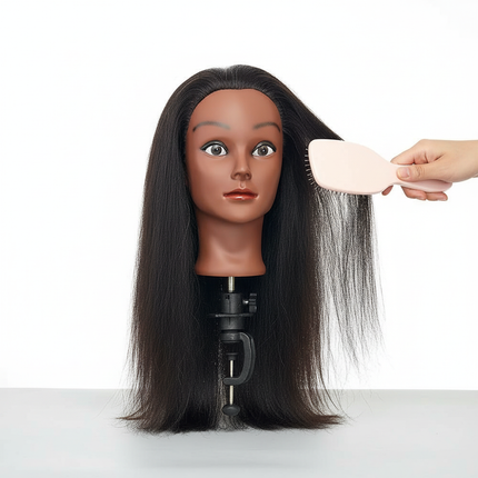 16inches African Mannequin Head 100%Real Hair Hairdresser Training Head Cosmetology Doll Head For Braiding Styling MUXI IDOL - gallery 2