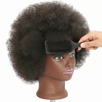 African mannequin head with 100% human hair, curly hair beauty mannequin head with display stand practice braiding hair styling - gallery 2