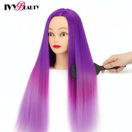 Hairdressing Doll Mannequin Head With Long Synthetic Fiber Hair 70Cm For Hairstyles Colorful Brading Dummy Doll Training Head - gallery 2