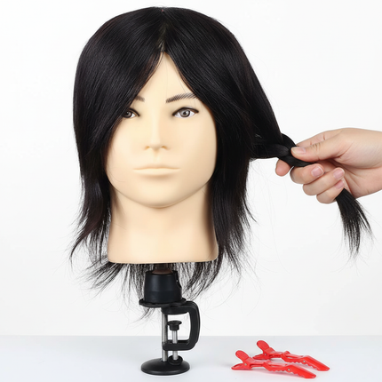 Mannequin Head with 100% Real Human Hair Hairdresser Practice Cosmetology Styling Training Doll Head with Table Stand Clamp - gallery 2