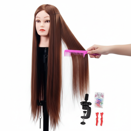 76cm Straight Hair Hairdressing Synthetic Training Mannequins Head For Makeup Hair braiding Practice Salon Head Styling Tool - gallery 2