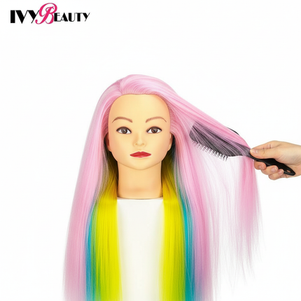 Cosmetology Mannequin Doll Head With Rainbow Color Hair For Braiding Hair Styling Training Hairart Hairdressing Salon Display - gallery 2