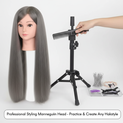 New Female Mannequin Training Doll Head With 70% Real Hair For Hairsyles Hairdressing Cosmetology Dolls Head With Stand Tripod - gallery 2
