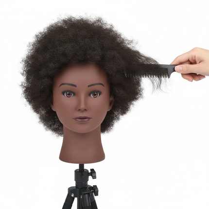Afro Mannequin Head 8inches 100% Human Hair Traininghead Styling Head Braid Hair Dolls Head for Practicing Cornrows and Braids - gallery 2