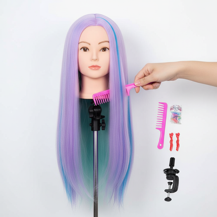 76cm Straight Hair Hairdressing Synthetic Training Mannequins Head For Makeup Hair braiding Practice Salon Head Styling Tool - gallery 2