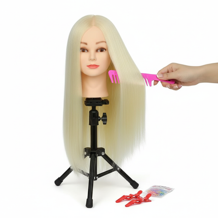 Mannequin Head 100% Synthetic Hair Hairdresser Training Head With Stand Manikin Cosmetology Doll Head For Braiding Styling - gallery 2