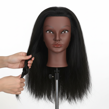 Mannequin Head With 100% Human Hair Yaki Hair Cosmetology Doll Head With Adjustable Stand For Practice Braiding Styling Training - gallery 2