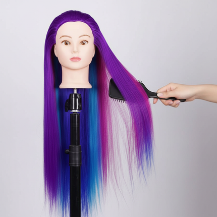 26-Inch Styling Mannequin Head with Multicolor Synthetic Hair And DIY Practice Kit with Combs Table ClampforHairstyling Training - gallery 2