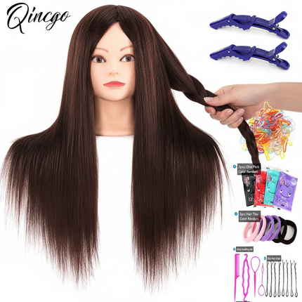 Hairdresser Styling Mannequin Head With 60% Real Human Hair Practice Training Head Cosmetology Manikin Doll Head Canbe Curled Pe - gallery 2