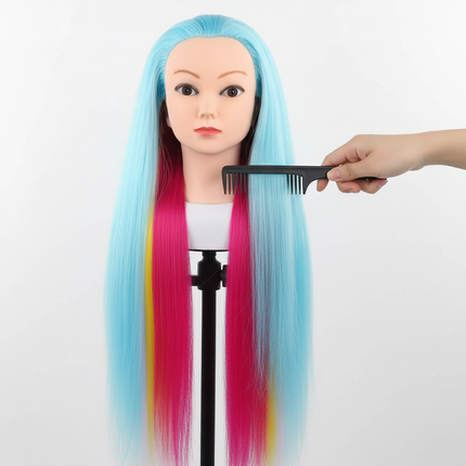 long Synthetic hair Mannequin Head With Adjustable Wig Tripod Stand Holder Model With Manikin Head Styling Hairdresser Training - gallery 2