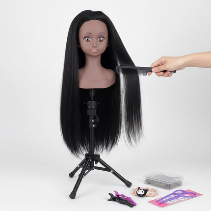 Afro Mannequin Head Wig with Long Synthetic Hair Manikin Head Styling Hairdresser Training Head Doll Head for Braiding Practice - gallery 2