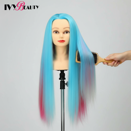 Hairdressing Doll Mannequin Head With Long Synthetic Fiber Hair 70Cm For Hairstyles Colorful Brading Dummy Doll Training Head - gallery 2