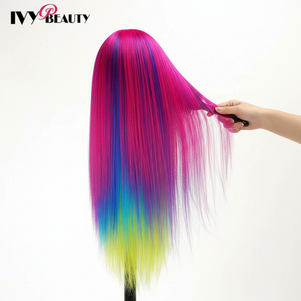 Hairdressing Doll Mannequin Head With Long Synthetic Fiber Hair 70Cm For Hairstyles Colorful Brading Dummy Doll Training Head - gallery 2