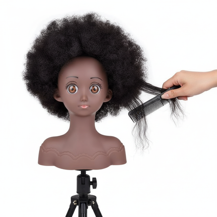 Afro Mannequin Head Model With Synthetic Hair Manikin Head Styling Hairdresser Training Head Doll Head for Braiding Practice - gallery 2