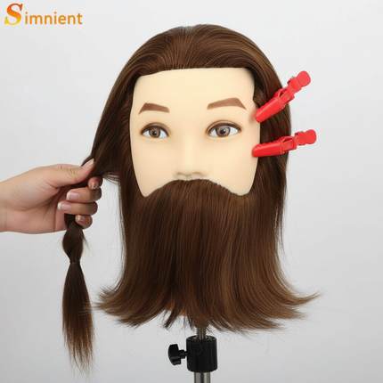 Simnient Male Mannequin Head With 100% Real Human Hair For Practice Hairdresser Cosmetology Training Doll Head For Hair Styling - gallery 2