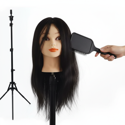 Professional Styling Head Mannequin Hairdresser Human Hair Mix Synthetic Hair Doll Head To Practice Hairstyles Wig Stand Tripod - gallery 2