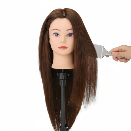 Mannequin Head With 80% Real Hair 26inch Training Practice Hairstyle Doll Hairdressing Hairstyles Styling Curling Cutting Brown - gallery 2