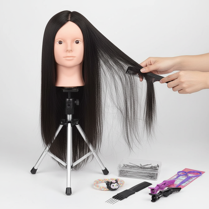 New Female Mannequin Training Doll Head With 70% Real Hair For Hairsyles Hairdressing Cosmetology Dolls Head With Stand Tripod - gallery 2