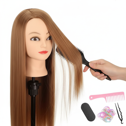 Stylish Mannequin Head set with Clamp Stand and Braiding Kit- Unisex Professional Hair Stylist Training Tool, Glossy Finish - gallery 2