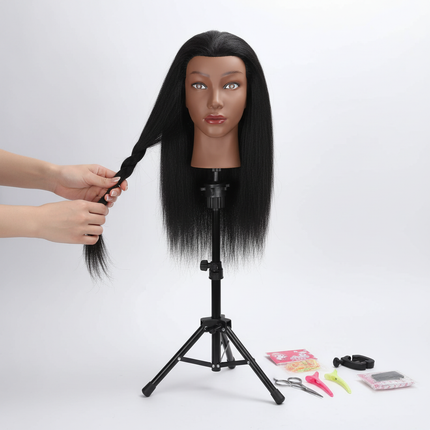100% Mannequin Head Human Hair, 16" Human Hair Manikin Doll Head for Hairdresser Practice Braiding And Individual Tripod Stand - gallery 2