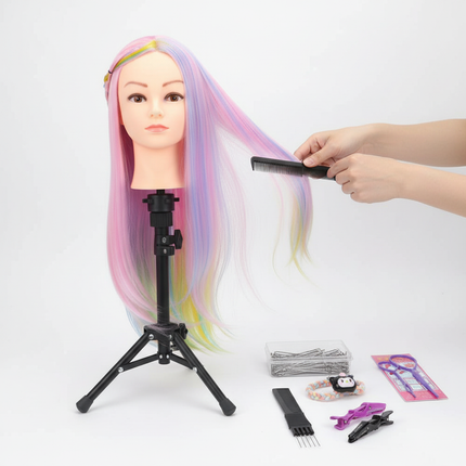 long Synthetic hair Mannequin Head With Adjustable Wig Tripod Stand Holder Model With Manikin Head Styling Hairdresser Training - gallery 2