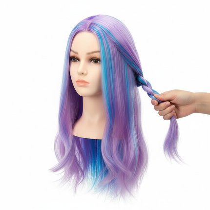 Hairdressing Doll Mannequin Head With Long Synthetic Fiber Hair 70Cm For Hairstyles Colorful Brading Dummy Doll Training Head - gallery 2