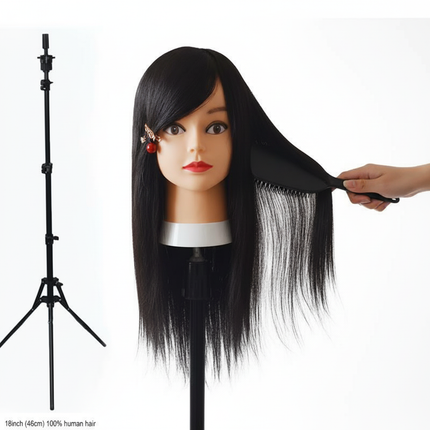 Professional Styling Head Mannequin Hairdresser Human Hair Mix Synthetic Hair Doll Head To Practice Hairstyles Wig Stand Tripod - gallery 2