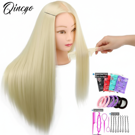 New Mannequin Head With Synthetic Hair 24'' Styling Makeup Training Head Manikin Cosmetology Hairdressing Dolls Head With Stand - gallery 2