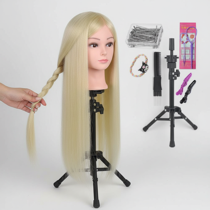 New Female Mannequin Training Doll Head With 70% Real Hair For Hairsyles Hairdressing Cosmetology Dolls Head With Stand Tripod - gallery 2
