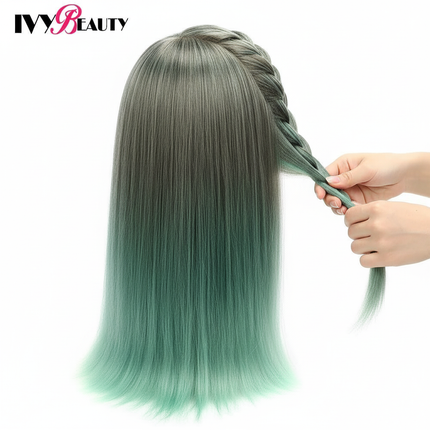 Hairdressing Doll Mannequin Head With Long Synthetic Fiber Hair 70Cm For Hairstyles Colorful Brading Dummy Doll Training Head - gallery 2