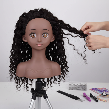 Afro Mannequin Head Model With Synthetic Hair Manikin Head Styling Hairdresser Training Head Doll Head for Braiding Practice - gallery 2