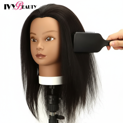 African American Mannequin Head With 100% Real Human Hair 16inch Hairdresser Training Manikin Head For Practice Styling Braiding - gallery 2